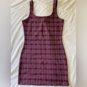 Forever 21 Square Neck Sleeveless Plaid Bodycon Plum Large Dress